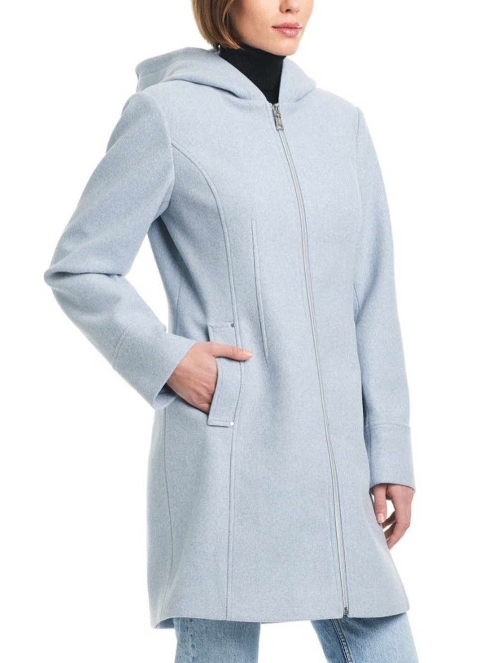 Vince Camuto Pale Blue Hooded Zip-Front Winter Coat